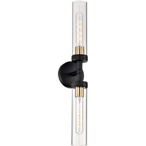2 Light Bathroom Vanity Light,Knurled Texture Linear Gold Wall Sconces,Clear Glass Tube Vanity Lighting Fixtures,Modern Wall Mounted Light,Indoor Wall Lights for Living Room,Bedroom,Hallway