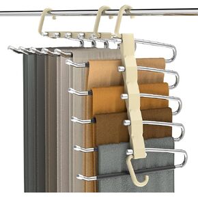 Pants Hangers Space Saving - 2 Pack Closet organizers and storage for Pants Jeans, Stainless Steel, Anti-Slip Multifunctional Pants Rack, Closet Organizer for Pants Jeans Leggings Trousers Scarf,Brown