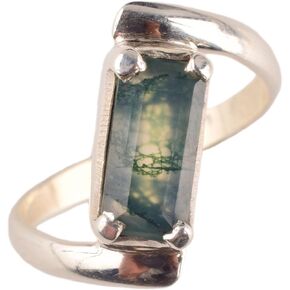 Natural Moss Agate Crystals Rings, Cabochon Gemstone, Energy Healing Crystals, Birthday, Gift for Her, Gemstone Jewelry for Women AAA+ Quality (7 US) in Kuwait