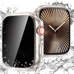 Goton Waterproof Privacy Case for Apple Watch Series 10 SE 9 8 7 6 5 4 Ultra 2 Ultra, Hard PC Bumper Tempered Glass Screen Protector for iWatch Cover Accessories, 46mm Matte Black