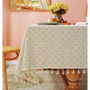 YUURAINVUVU Navy Blue Cute Stars Cotton Linen Fabric, Stitching Tassel Rectangle Tablecloth for Kitchen | Dining | Tabletop | Decoration | Tea Party | Weddings | Farmhouse (55x70 Inches)