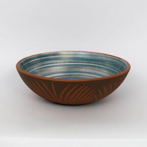 Handmade Decorative Rustic Terracotta Bowl and Centerpiece, Ideal Kitchen Fruit Bowl, Large (11.8 inch/30 cm diameter, Standard, Blues)