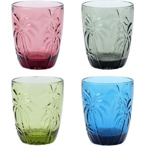 M&N HOME Colored Whiskey Glasses, Set of 4 Colorful Drinking Glasses, 9 Oz Coconut Cups, Glass Tumblers, Glass Cups for Water and Juice, Tiki Cups, Tropical Themed Glassware Set - BLUE SET
