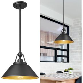 White Pendant Light Fixture, HWH Modern Kitchen Island Light Fixtures 12 Inch, 1-Light Hanging Lighting for Dinning Room Schoolhouse, Black Metal and White Opal Glass Shade, 5HYS89MIL-G BK