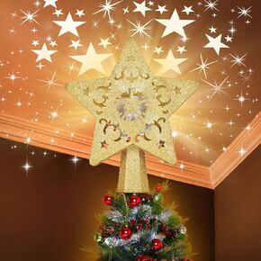 Christmas Tree Topper with 3D Rotating Silver Snowflake Projector for Christmas Tree, Hollow Design Holiday Decorations, Christmas Decor