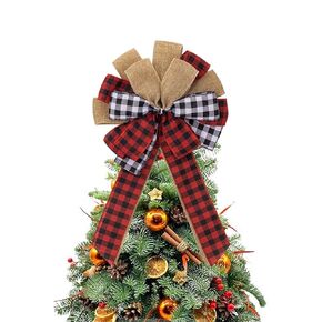 Christmas Wreath Bows Christmas Decor Bow Red Black Buffalo Plaid Burlap Bows for Wreaths, Christmas Ribbon Bows Tree Topper Bows for Christmas Home Indoor Outdoor (Red-A)