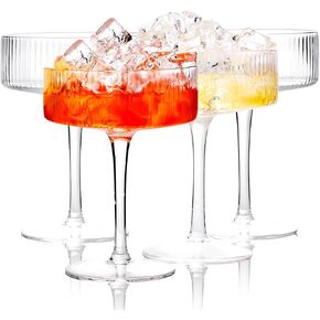 Ciaell Champagne Flutes Set of 4 - Vintage Ribbed Crystal Hand Blown Champagne Glasses With Long Stem - Elegant Sparkling Wine Stemware - Unique Gift for Birthday, Wedding, Anniversary & Daily Use in Saudi Arabia