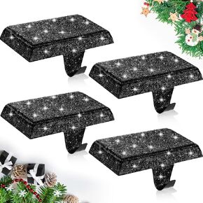 Huwena Metal Christmas Stocking Holders Shiny Mantel Heavy Duty Stocking Hooks Glitter Hanging Hangers Christmas Ornaments for Fireplace Window Mantle Table Decoration(White,12 Pcs)
