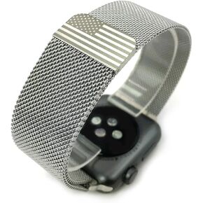 USA American Flag Apple Watch Band - Mesh Magnatic Straps Compatible with Series 9, Ultra 2, SE, Ultra 8 7 6 5 4 3 2 1 49mm 45mm 44mm 42mm 41mm 40mm 38mm - Men and Women Stainless Steel Milanese Loop Replacement Bracelets for Apple and iWatch
