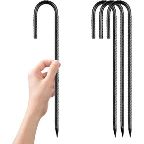 Rebar-Stakes-12-Inch-U-Shaped, Trampoline Stakes High Wind Ground Stakes Heavy Duty Galvanized Anti-Rust Metal Stakes Ground Anchors for Garden Dog Fence Chicken Coop Water Pipe 6pcs