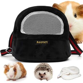 Hamster Carrier Bag, Upgraded Small Animal Bonding Soft Hedgehog Pouch Portable Outgoing Travel Bag with Adjustable Strap and Breathable Mesh for Squirrel Mice Sugar Glider Etc (Black, L)