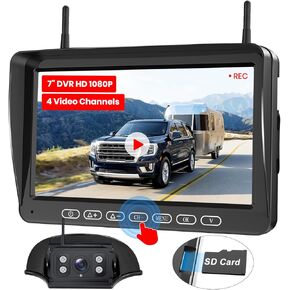 RV Backup Camera Wireless Pre-Wired for Furrion Systems: 1080P 7" Recording Split Screen Monitor & IR Night Vision Back Up Camera, Wide Angle Rear View Camera for Trailer, Camper 5th Wheel BoscamPlus
