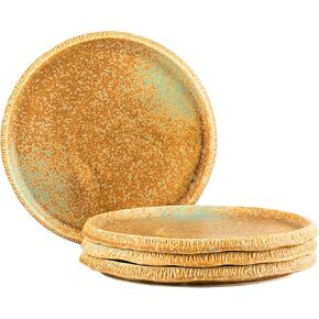 Henten Home Ceramic Dinner Plates Set, 9.5 Inch Fall Dish Set, Porcelain Fluted Plates Set of 4,Rustic Style Plates for Kitchen, Salad, Steak, Pasta, Dishwasher & Microwave Safe