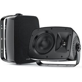 D6 Outdoor Speakers Add 2 Low-Frequency Passive Radiators on Both Side with Powerful Bass(Pair, White), Aluminium Dome Tweeter All-Weather Durability, Broad Sound Coverage, Speed-Lock Mounting System