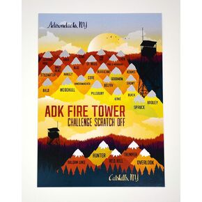 Hiker/Gift/Hiking/Fire Towers/Adirondack Mountains/Scratch Off/ADK/Journal/Map/Catskills/Catskill Fire Tower Challenge/Hiker/Gift/peakquest/Hiking Supplies and Accessories/ 11x14 inches in size.