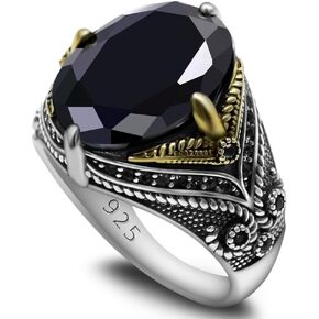 Men's Ring Black Zircon, Tanzanian Blue Zircon Garnet Red Zircon, Green Zircon, Sea Blue Zircon Ring, Handmade Solid S925 Sterling Silver Men's Ring, Vintage Türkiye Ring Perfect Declaration Ring, Men's Christmas Gift Sizes 7-12 in Kuwait