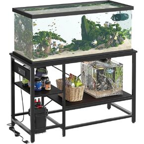 Bestier 20-29-37 Gallon Fish Tank Stand with Power Outlet, 30x13 Metal Aquarium Stand, 6-Leg Reptile Tank Stand with 3-Tier Adjustable Storage Shelves, 400LBS Capacity, Black Oak