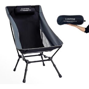 Lightweight Aluminum Camping Chair with High Back And Headrest ， 3-Position Adjustable Legs, Rust-Resistant Quick Fold, Portable Storage Bag, Square Base for Extra Stability, Ideal for Camping，Black