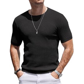 COOFANDY Men's Short Sleeve Knit Shirts Casual Crewneck Tshirt Waffle Textured Pullover Tees in Kuwait