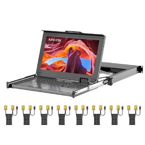 Rack Mount KVM w/15.6'' LCD Monitor, Arvitek 8 Port KVM Switch VGA w/Handle, Fit 1U 19'' Rack, Suitable for 600-800mm Network Cabinet +8 VGA KVM Cables