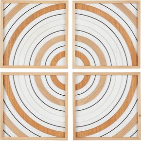 The Novogratz Wood Geometric Handmade Home Wall Decor Mixed Media Wall Sculpture with Varying Circles, Set of 4 Wall Art 14" W, 14" H, Brown