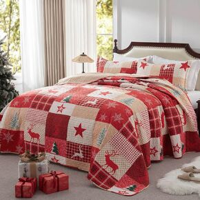 King Size Quilt Set 3 Pieces Lightweight Reversible Bedspread-98''x106'' Soft Patchwork Floral Coverlet Luxurious Warm Microfiber Bed Cover for All Seasons Brown Bedding Set(1 Quilt,2 Pillow Shams)