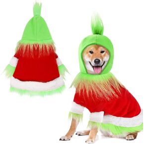 Dog Christmas Outfit，Christmas Pet Clothes Green Classic Dog Hoodie Shirt Cosplay Apparel Christmas Party Cosplay Costume Pet Supplies Accessories for Small Dogs and Cats