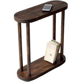 Oval Solid Wood Narrow Side Table, Slim End Table, Small Coffee Table (Dark Walnut, Medium)