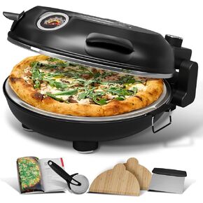 Eatex Electric Pizza Oven Indoor, 12 Inch Countertop Pizza Oven, Portable Stone Pizza Oven, Heats up to 790°F for Crispy Crust, Pizza Maker Machine for Home – Black