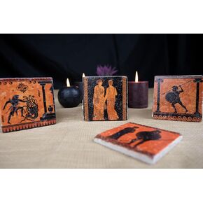 Ancient Greece Themed Stone Coaster Set of 4, absorbent square coasters. Greek coasters. Ancient Greece decor. Greek gift. Decorative coaster set. Christmas gift.