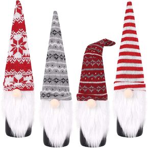 أغطية زجاجات النبيذ جنوم عيد الميلاد، مصنوعة يدويًا من Tomte السويدية جنوم زجاجات النبيذ القبعات الزخرفية سانتا السويدية القطيفة زينة عيد الميلاد عطلة طاولة الطعام ديكور حفلة هدية
