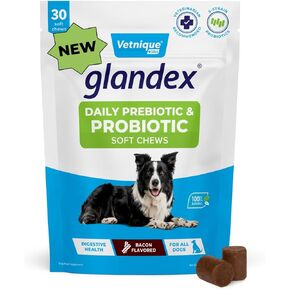 Glandex by Vetnique Daily Probiotics for Dogs with Prebiotics for Optimal Gut Health & Immune Support with Digestive Enzyme & Fiber All Natural Bacon Flavor Soft Chews (60ct Soft Chews)
