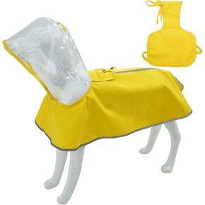 MAMORE Dog Raincoat and Waterproof Belly Vest 2pcs Sets, Wearable Separately, Poncho and Belly Cover for Small Medium Large Dogs, Adjustable Breathable Reflective Hood (Yellow-Male, Small)
