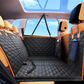 Back Seat Extender for Dogs Hard Bottom Holds 400lbs, Sturdy Dog Car Seat Cover for Back Seat, Non-Slip Dog Seat Cover for Back Seat with Mesh Window Storage Pocket Dog Seat Belt for Car, SUV