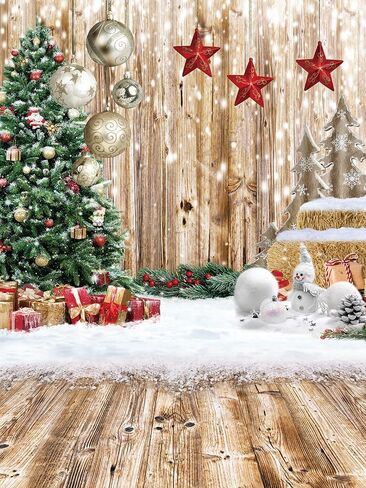 CYLYH 5X7FT Christmas Backdrop Rustic Wood Snow Backdrop Christmas Tree Gifts Background for Christmas Party Decoration Christmas Family Gathering Backdrop D590 in Kuwait