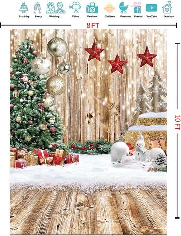 CYLYH 5X7FT Christmas Backdrop Rustic Wood Snow Backdrop Christmas Tree Gifts Background for Christmas Party Decoration Christmas Family Gathering Backdrop D590 in Kuwait