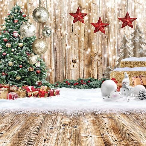 CYLYH 5X7FT Christmas Backdrop Rustic Wood Snow Backdrop Christmas Tree Gifts Background for Christmas Party Decoration Christmas Family Gathering Backdrop D590 in Kuwait