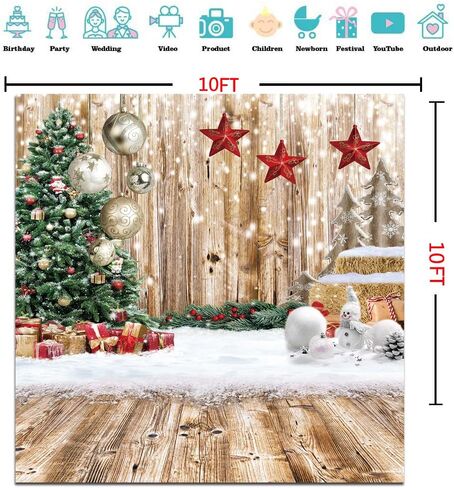 CYLYH 5X7FT Christmas Backdrop Rustic Wood Snow Backdrop Christmas Tree Gifts Background for Christmas Party Decoration Christmas Family Gathering Backdrop D590 in Kuwait