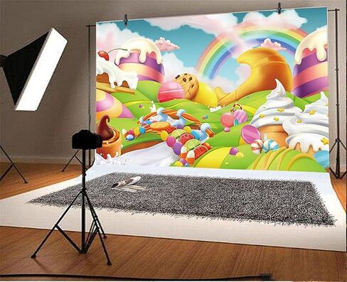 AOFOTO 5x3ft Fantasy Candy Land Landscape Background Cartoon Ice Cream Dessert Lollipop Photography Backdrop Rainbow Birthday Party Decoration Banner Photo Studio Props Kid Baby Girl Vinyl Wallpaper in Kuwait