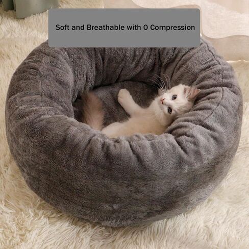 Cat Beds for Indoor Cats,Fluffy Donut Cat Bed Non -Slip Cat Bed Small Dog Bed Self Warming Pet Bed Cat Beds & Furniture Round Anti Anxiety Kitty Bed (Grey M) in Saudi Arabia
