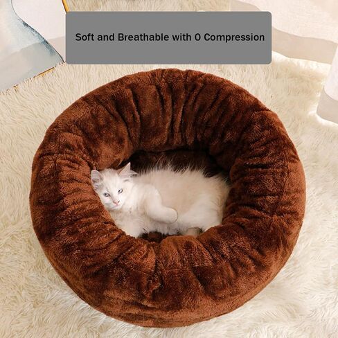 Cat Beds for Indoor Cats,Fluffy Donut Cat Bed Non -Slip Cat Bed Small Dog Bed Self Warming Pet Bed Cat Beds & Furniture Round Anti Anxiety Kitty Bed (Grey M) in Saudi Arabia