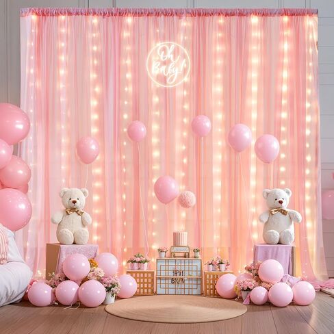 10ft x 10ft Champagne Chiffon Backdrop Curtain with Lights String for Parties,2 Panels Sheer Chiffon Curtain Wedding Backdrop with Lights for Baby Shower Birthday Ceremony Reception Home Decorations in Kuwait