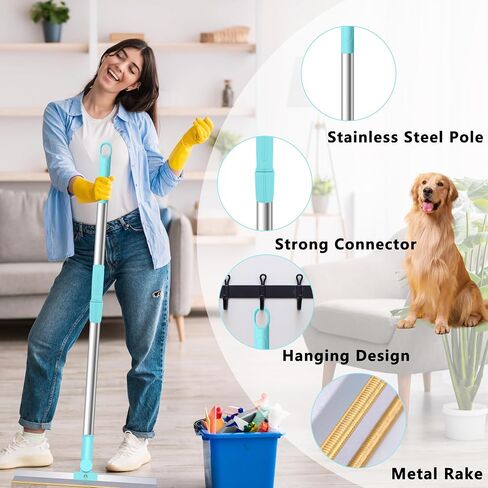 Reusable Carpet Rake for Pet Hair Removal,Long Handle Pet Hair Removal Tool,Carpet Rake Scraper, Adjustable Carpet Rake Pet Hair Remover for Couch, Rugs (Blue) in Saudi Arabia