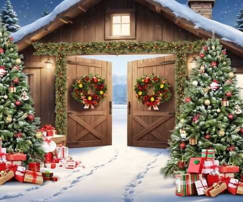 Christmas Garage Door Decorations Cover Banner Backdrop 7x16ft Xmas Garage Door Cover Banner Winter Barn Xmas Tree Gifts Large Hanging 2 Car Garage Door Cover for Christmas Outdoor Holiday Decorations in Saudi Arabia