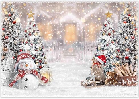 ZTHMOE 7x5ft Polyester Winter Christmas Photography Backdrop Snowman Pine Tree Snowflake Background Xmas Trees Party Decorations Photo Banner Props (Blurring is a Design Effect) in Kuwait