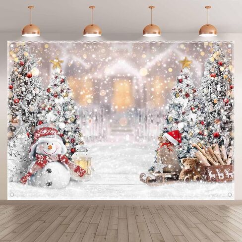 ZTHMOE 7x5ft Polyester Winter Christmas Photography Backdrop Snowman Pine Tree Snowflake Background Xmas Trees Party Decorations Photo Banner Props (Blurring is a Design Effect) in Kuwait