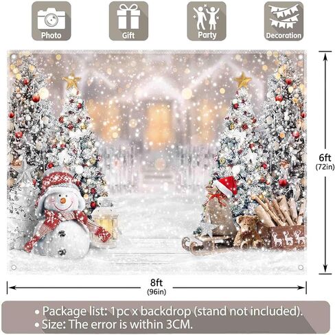 ZTHMOE 7x5ft Polyester Winter Christmas Photography Backdrop Snowman Pine Tree Snowflake Background Xmas Trees Party Decorations Photo Banner Props (Blurring is a Design Effect) in Kuwait