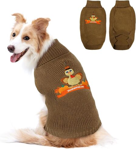 NACOCO Dog Thanksgiving Turkey Sweater - Pet Warm Knitwear Sweater Funny Thanksgiving Turkey Pattern Winter Pet Clothes for Small Dogs(Brown, M) in Saudi Arabia