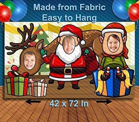 Santa Claus, Elf, Reindeer, Christmas Hole in Face, Photo Banner Backdrop, Face Background, Play Party. Game Photo Props, Holiday Decor, Party Supplies Decorations in Saudi Arabia