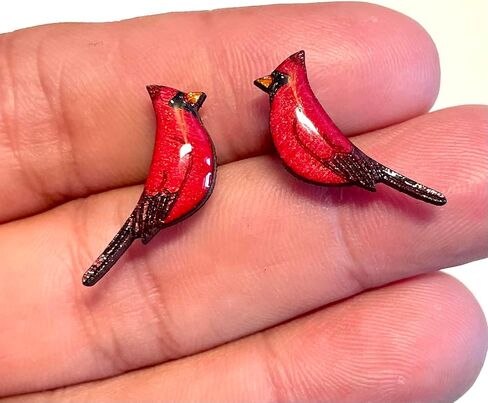Northern cardinal handmade stud bird earrings for women stainless steel post (Female - male) in Saudi Arabia